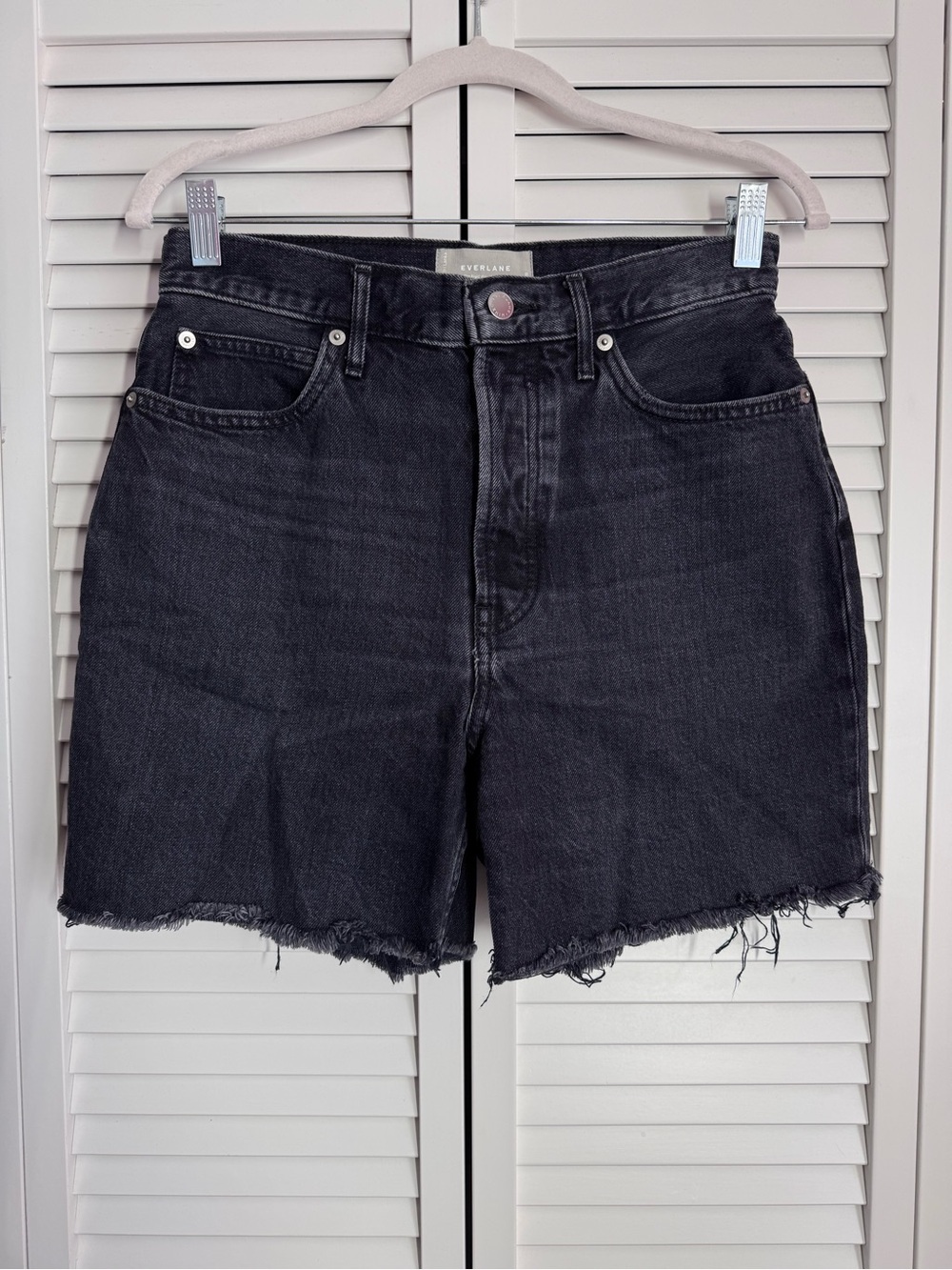 Everlane The Rigid Way High Jean Short Organic Cotton Cutoff Raw Hem Black 28 - Picture 3 of 10